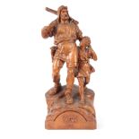 A LATE 19th CENTURY SWISS BLACK FOREST CARVED GROUP modelled as the William Tell Monument signed '