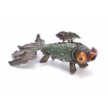 A LATE 19TH EARLY 20TH CENTURY JAPANESE ARTICULATED SILVER METAL AND COLOURED ENAMEL MODEL OF FISH