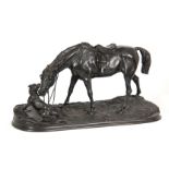 PIERRE JULES MENE. A LARGE LATE 19th CENTURY BRONZE SCULPTURE modelled as a horse and hound on