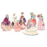 A COLLECTION OF 8 ROYAL DOULTON PORCELAIN FIGURES including "Bo-Peep", "Autumn Breezes", "