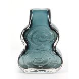 A 20TH CENTURY WHITEFRIARS CELLO PATTERN GLASS VASE by Geoffrey Baxter, Willow colour 18cm high 13cm
