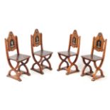 A SET OF FOUR 19TH CENTURY ITALIAN WALNUT AND BONE INLAID SAVONAROLA X FRAMED SIDE CHAIRS