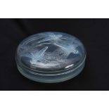 AN R, LALIQUE LIBELLUBLES OPALESCENT GLASS JAR AND COVER decorated with Dragon Flies to the lid,