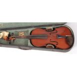 AN ANTIQUE VIOLIN LABELED BARINI VIOLIN also with 'B S & L' monogram, length of back 35.8cm