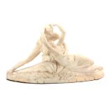 AFTER CANOVA. A 19TH CENTURY ALABASTER SCULPTURE Psyche received by Cupid's kiss 63cm wide 31cm high