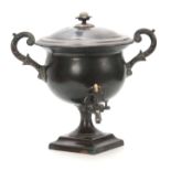 A 19TH CENTURY PATINATED COPPER SAMOVAR with brass