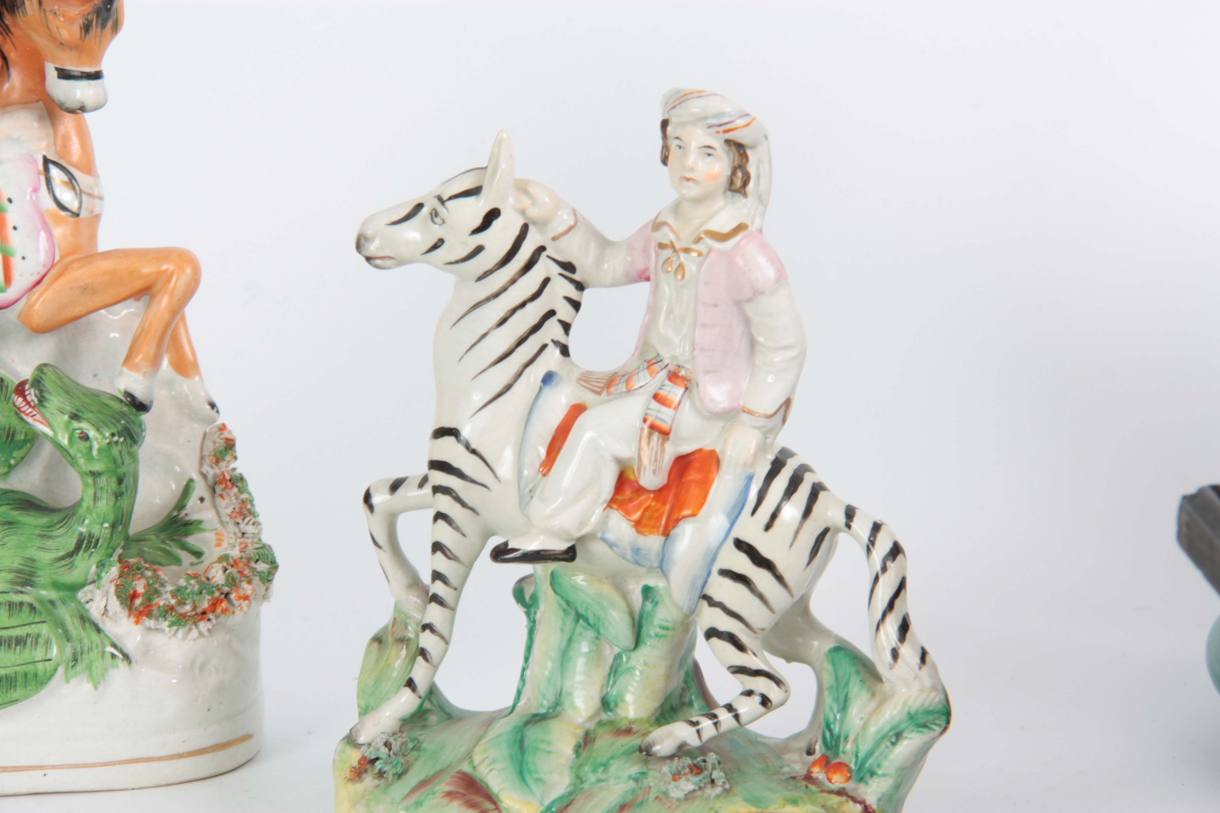 A SELECTION OF THREE 19TH CENTURY STAFFORDSHIRE EQUESTRIAN FIGURES comprising of a Turkish figure - Image 4 of 4