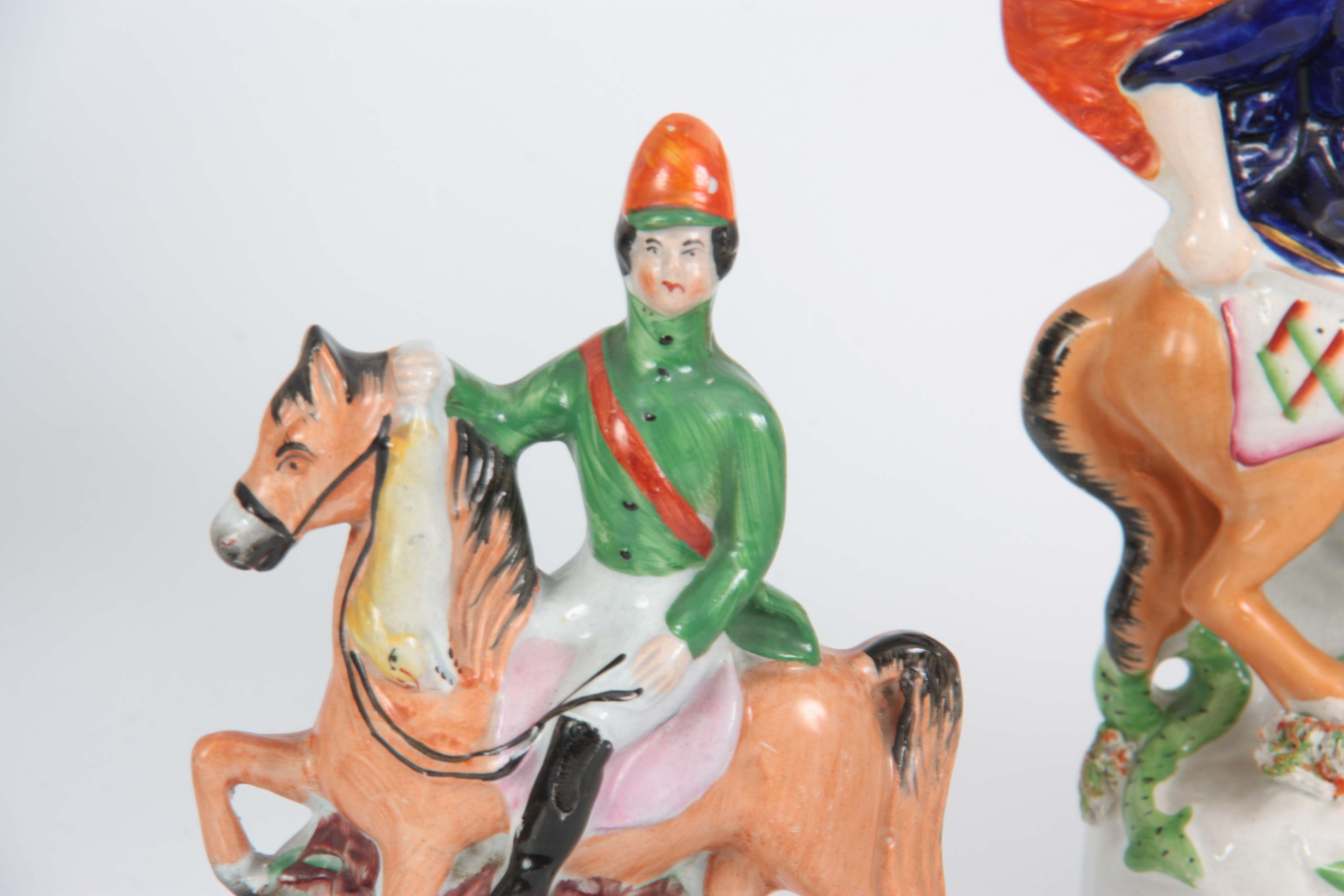 A SELECTION OF THREE 19TH CENTURY STAFFORDSHIRE EQUESTRIAN FIGURES comprising of a Turkish figure - Image 2 of 4