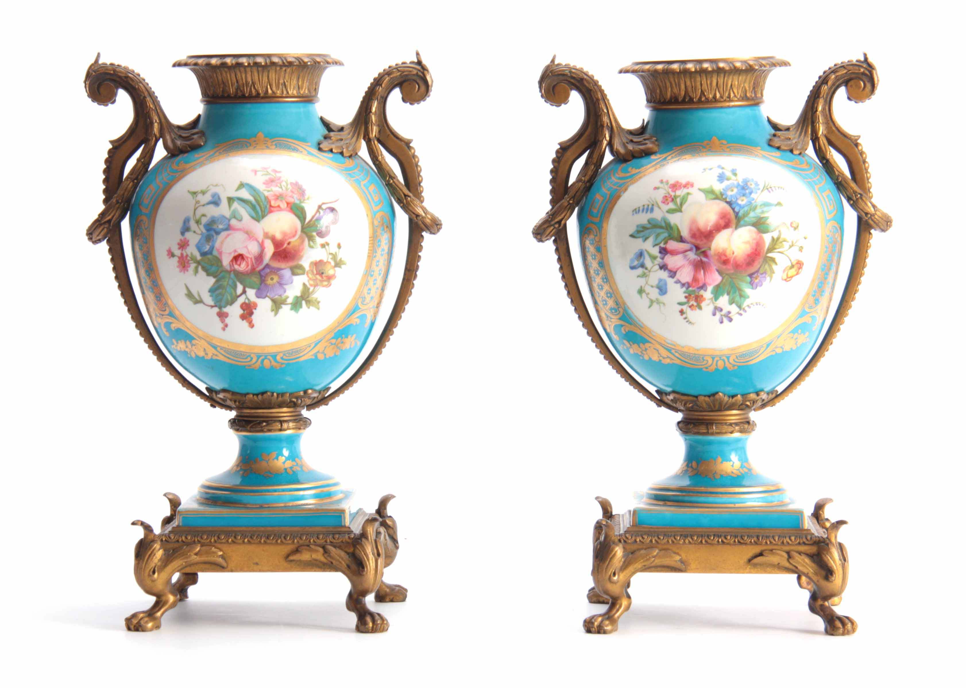 A PAIR OF 19TH CENTURY FRENCH ORMOLU MOUNTED SEVRE