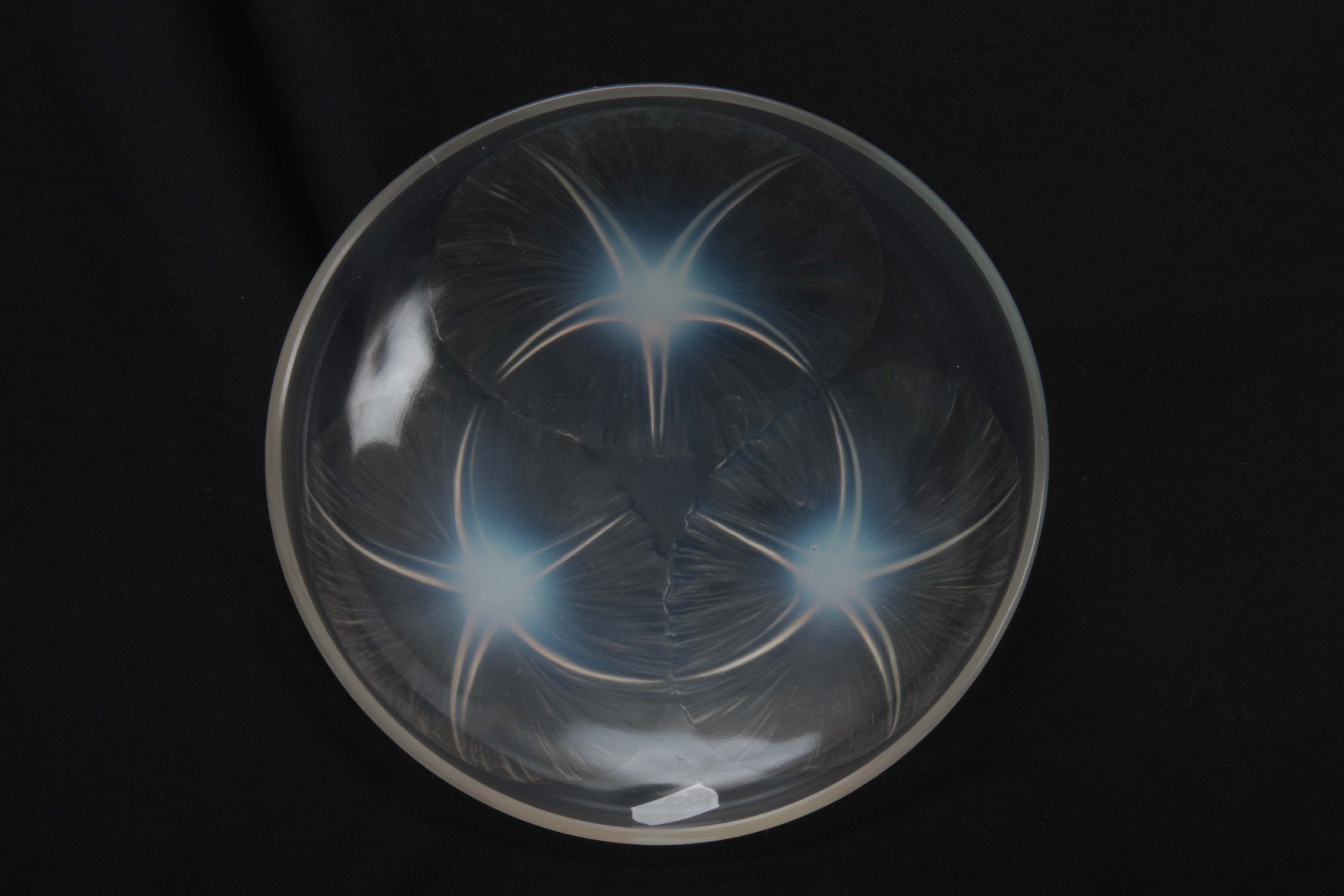 A R LALIQUE VOLUBILIS OPALESCENT GLASS DISH having Lily designs to the centre, signed with impressed - Image 2 of 10