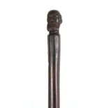 A 19TH CENTURY ROSEWOOD WALKING STICK of tapering