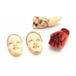 A COLLECTION OF FOUR EARLY 20th CENTURY IVORY NETSUKE three with character marks (4)