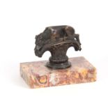 A 19TH CENTURY FIGURAL BRONZE PAPERWEIGHT MODELLED