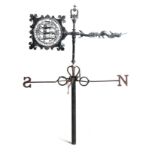 A 19TH CENTURY LEADWORK WEATHERVANE having the Thr