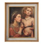 A 19TH CENTURY OIL ON CANVAS LAID ON BOARD MADONNA AND CHILD in the manner of Rubens 60cm high
