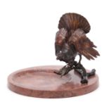 AN EARLY 20th CENTURY AUSTRIAN COLD PAINTED BRONZE AND MARBLE DESK TIDY modelled as a capercaillie