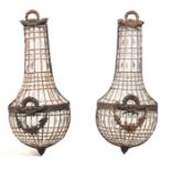 A PAIR OF LATE 19TH CENTURY CONTINENTAL GILT METAL HANGING WALL LIGHTS of tapering bulbous form