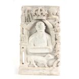 AN UNUSUAL CARVED WHITE MARBLE ANGLO INDIAN BUDDHA
