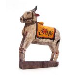 A CARVED AND PAINTED HINDU NANDI COW 31cm high 20c