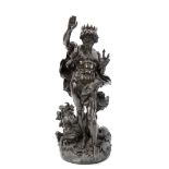 ATELIER ATELIER. A LATE 19th CENTURY PATINATED BRONZE SCULPTURE modelled as Neptune holding a