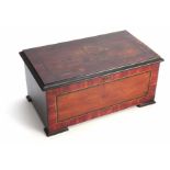 A LATE 19th CENTURY SWISS CYLINDER MUSIC BOX the case with simulated rosewood and inlaid decoration,