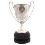 A GEORGE V SILVER TWO HANDLED MASONIC PRESENTATION GOLF TROPHY bearing the badge of the "Services