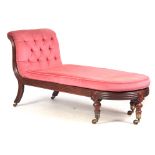 A REGENCY MAHOGANY DAY BED / CHAISE LONG IN THE MANER OF GILLOWS the scroll shaped reeded frame with