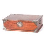 AN 18TH CENTURY CHINESE HARDWOOD BOX with ornate engraved brass strap hinges, finely engraved Silver