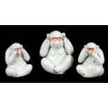 A SET OF THREE JAPANESE MEIJI PERIOD MAKAZU KOZAN CERAMIC FIGURES modelled as the three wise