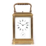 A GOOD LATE 19TH CENTURY FRENCH BRASS GORGE CASE GRANDE/ PETITE SONNERIE CARRIAGE CLOCK REPEATER