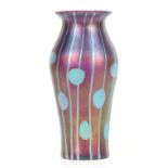 AN EARLY 20th CENTURY AUSTRIAN LOETZ IRIDESCENT GLASS VASE with stripes and spots decoration,