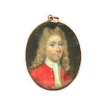 A GEORGE III 9CT GOLD CASED MINIATURE ON IVORY OF A GENTLEMAN 4cm high 3cm wide.