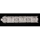 AN IMPRESSIVE 1950's 18CT WHITE GOLD BROAD DIAMOND PLAQUE BRACELET pave set with app.1248