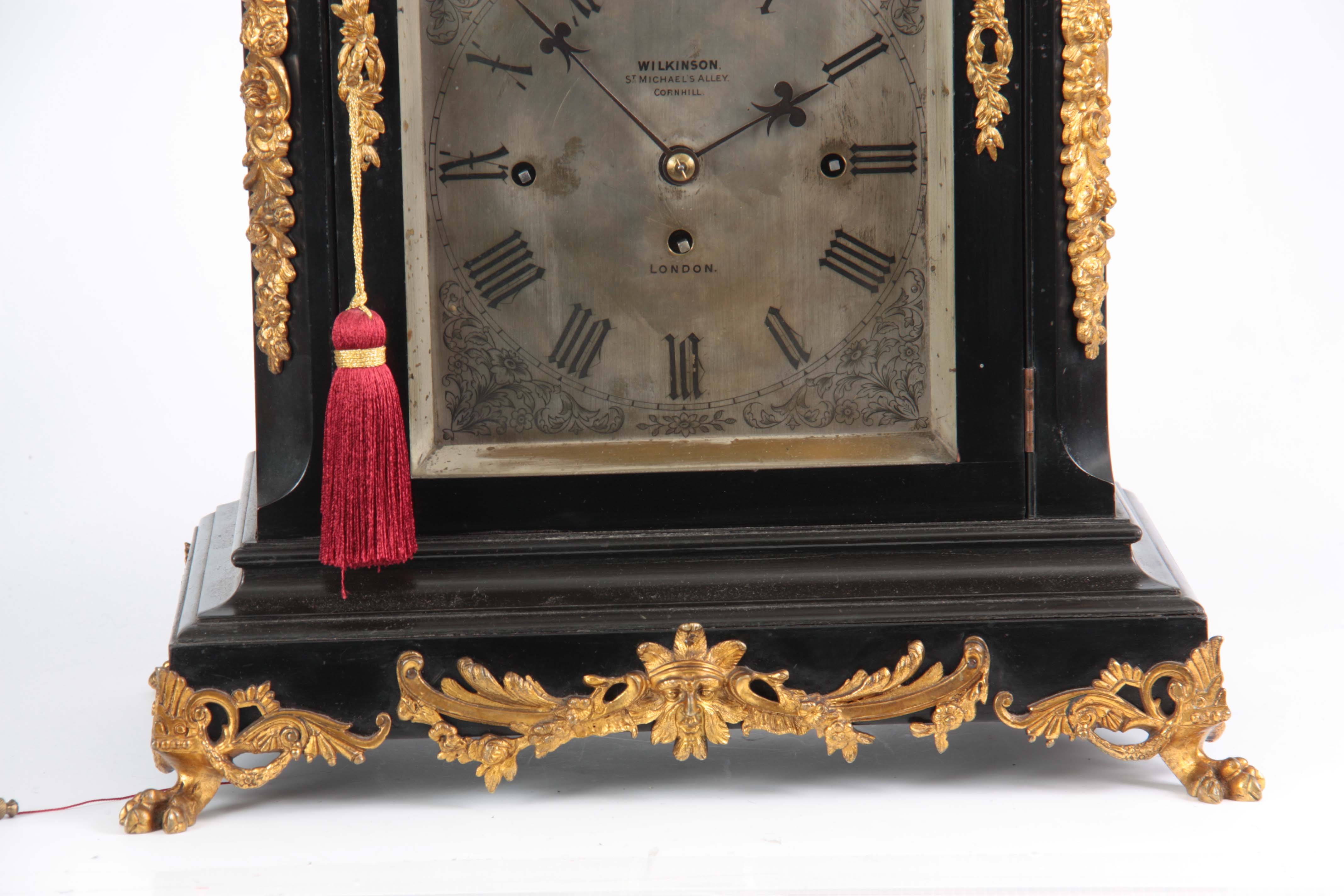 A LATE 19TH CENTURY EBONISED EIGHT BELL QUARTER CHIMING BRACKET CLOCK the case with pagoda top - Image 2 of 10