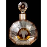 A STYLISH LATE 19TH CENTURY BOHEMIAN .800 SILVER HALLMARKED AMBER FLASHED DECANTER AND STOPPER