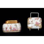 A 19TH CENTURY MEISSEN GILT METAL MOUNTED CASKET AND COVER of shouldered rectangular form with