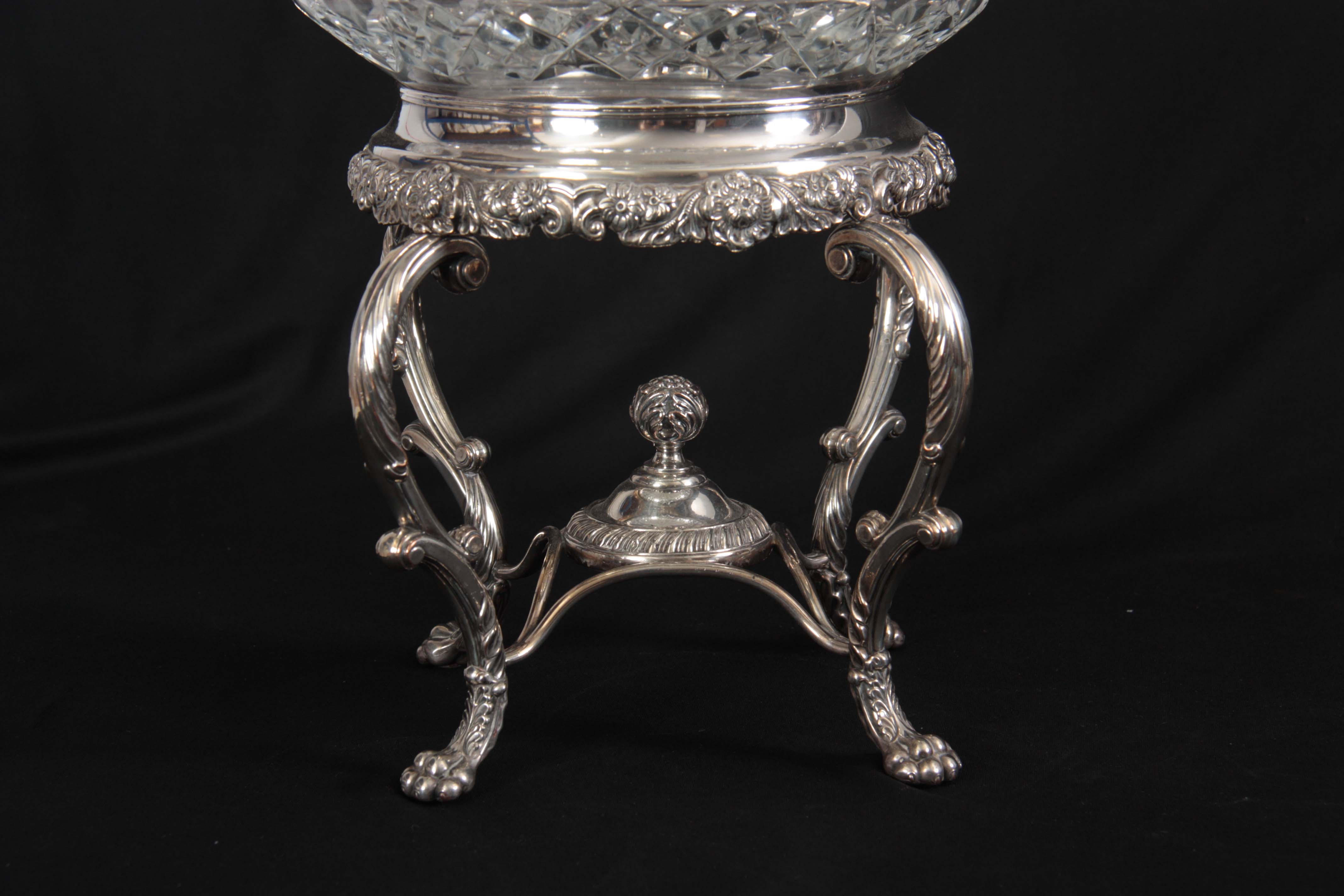 AN ORNATE ROCOCO STYLE 19TH CENTURY SHEFFIELD PLATE CENTREPIECE with later CUT GLASS FRUIT BOWL, the - Image 4 of 6