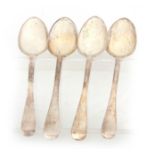 A SET OF FOUR GEORGE III IRISH SILVER DESSERT SPOONS 18cm long, 156g - Peter Walsh, Dublin. 1839