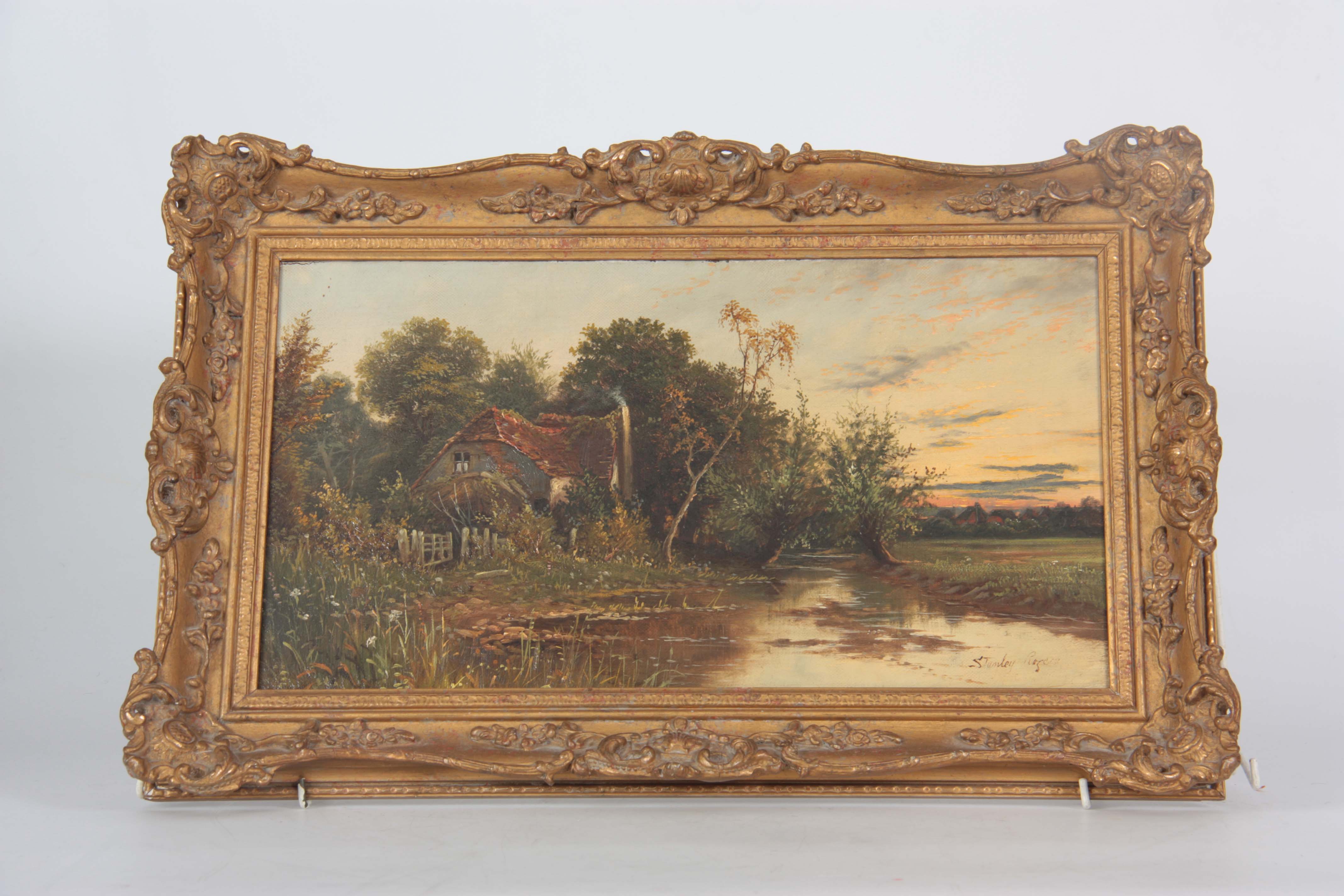 STANLEY ROGERS - 19TH CENTURY OIL RE-LINED CANVAS river landscape scene with thatched cottage to the - Image 2 of 6