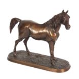 AFTER P. J. MENE. AN EARLY 20TH CENTURY PATINATED BRONZE SCULPTURE modelled as a stallion horse