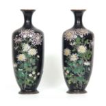 A PAIR OF JAPANESE MEIJI PERIOD CLOISONNE ENAMEL VASES having dark blue ground decorated with