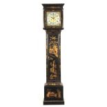 NATHANIEL HODGES, LONDON. AN EARLY 18TH CENTURY LACQUERED LONGCASE CLOCK the chinoiserie case with