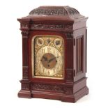 A LATE 19TH CENTURY MAHOGANY EIGHT BELL QUARTER CHIMING BRACKET CLOCK the case with carved caddy