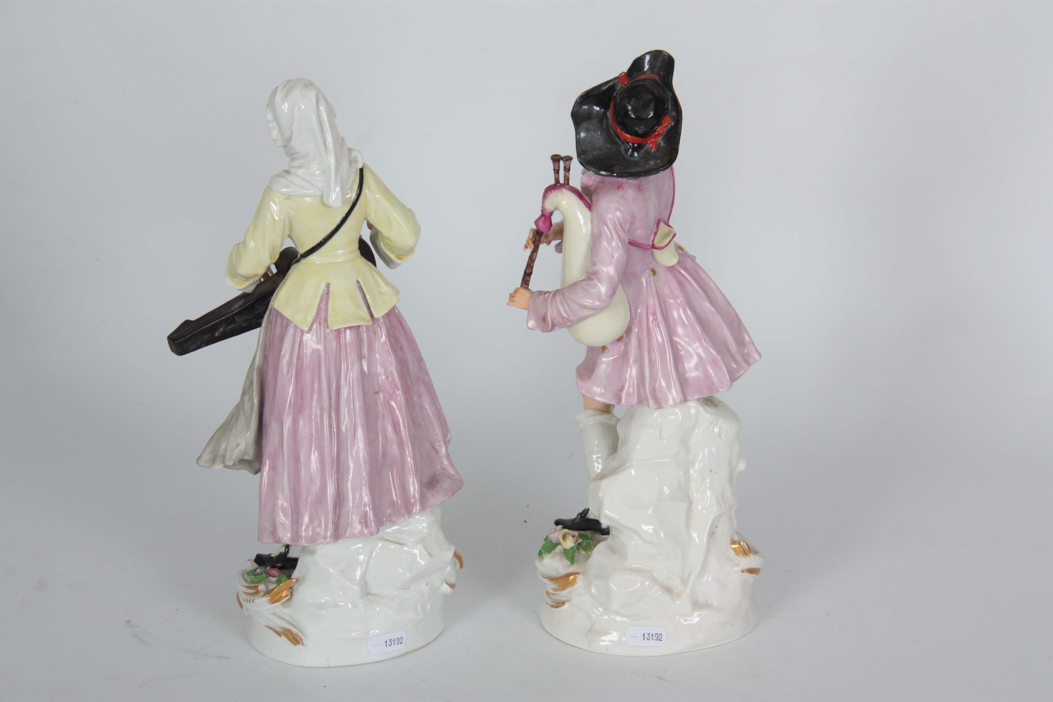 A PAIR OF LATE 19th CENTURY CONTINENTAL PORCELAIN FIGURES IN THE MEISSEN STYLE of two musicians in - Image 4 of 5