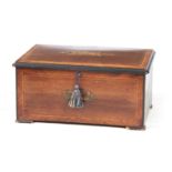 A 19TH CENTURY SWISS EIGHT AIRS INLAID ROSEWOOD AND SIMULATED ORCHESTRAL MUSIC BOX with 18cm pin