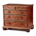A RARE WILLIAM AND MARY EBONY AND SYCAMORE BANDED SOLID YEW-WOOD CHEST OF DRAWERS with large short-