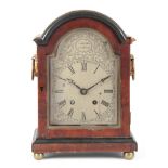 J. WELLER, LONDON A SMALL REGENCY MAHOGANY FUSEE MANTEL CLOCK the case having ebonised moulds and