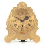 AN 18TH CENTURY VERGE STRUT CLOCK having a foliate engraved brass dial with Roman and Arabic