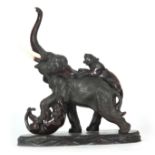 A LATE 19TH CENTURY MEIJI PERIOD JAPANESE MULTI-COLOURED BRONZE ANIMAL SCULPTURE realistically