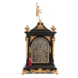 A LATE 19TH CENTURY EBONISED EIGHT BELL QUARTER CHIMING BRACKET CLOCK the case with pagoda top